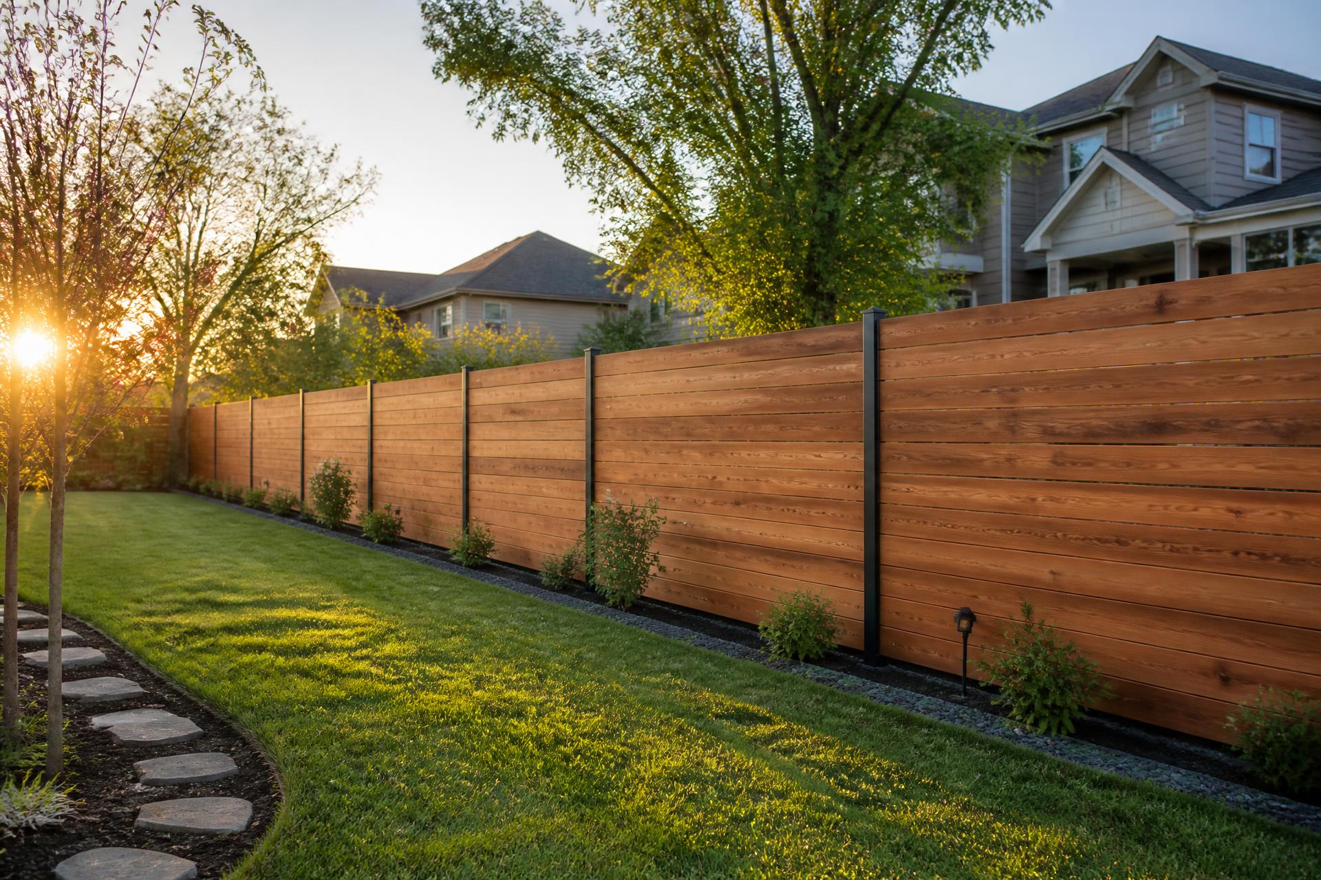 Mixed-height fence with cedar privacy and aluminum picket sections